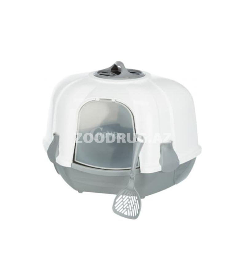 Туалет-домик угловой для кошек Trixie Corner с лопаткой и фильтром Цвет:серо-белый Размер:57×45×43см #40356