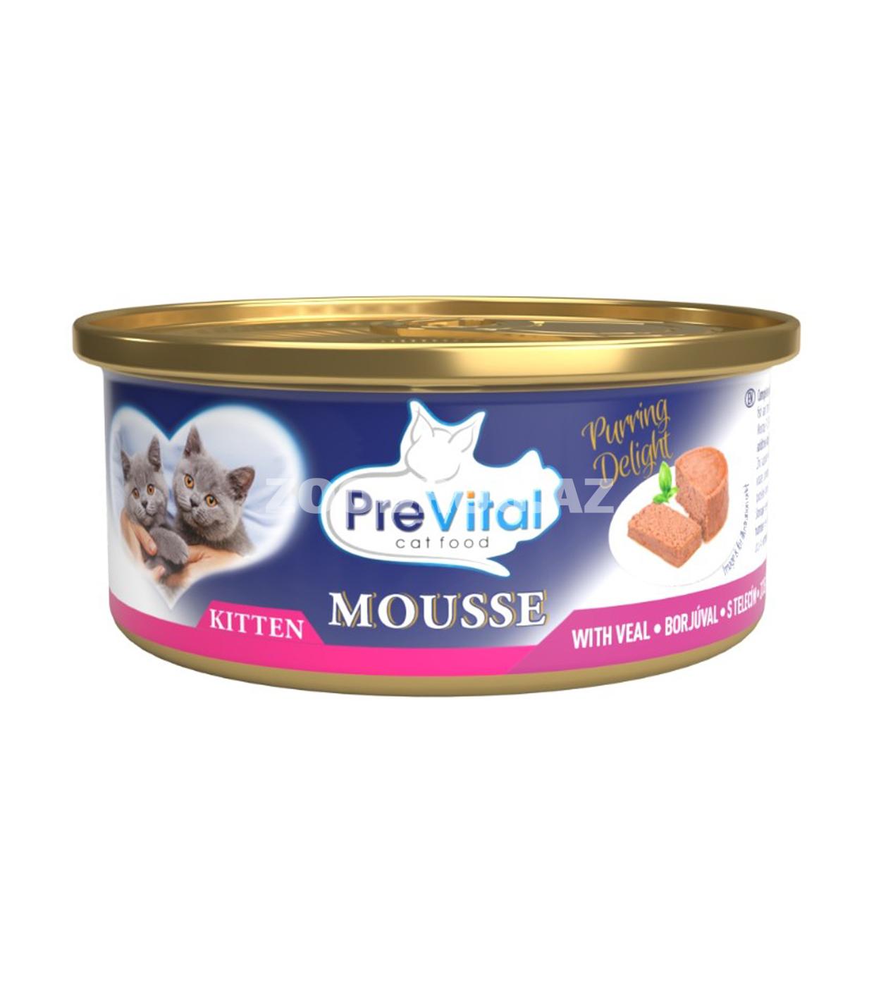 PreVital Kitten Mal Əti ilə Mousse Qurudulmuş konservləşdirilmiş nəm yem, pişik balaları üçün Mal Əti Mousse 85 q.