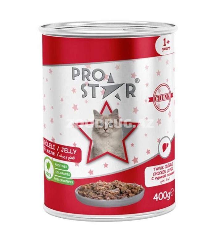 Влажный корм Pro Star для взрослых кошек с куриной печенью в желе 400г