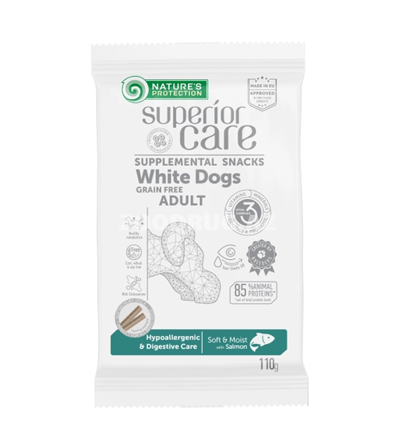 Лакомство для собак Nature's Protection Superior Care White Dogs Grain Free Hypoallergenic & Digestive Care  дополнительный беззерновой корм - снеки для взрослых собак с лососем 110 гр.