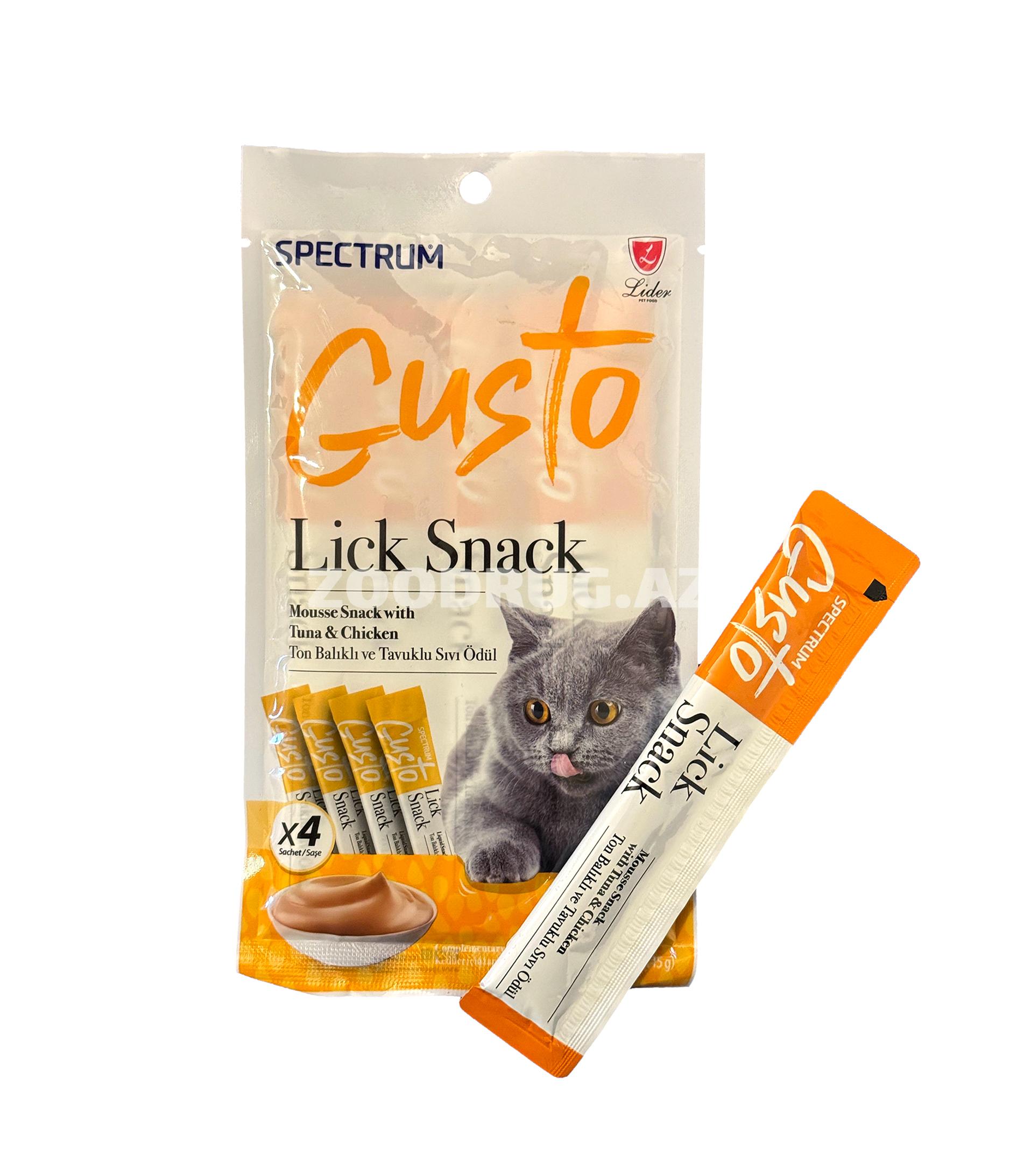 Pişiklər üçün laqomstvo Spectrum GUSTO Lick Snack with Tuna & Chicken - tuna və toyuq əti ilə 4×15 q