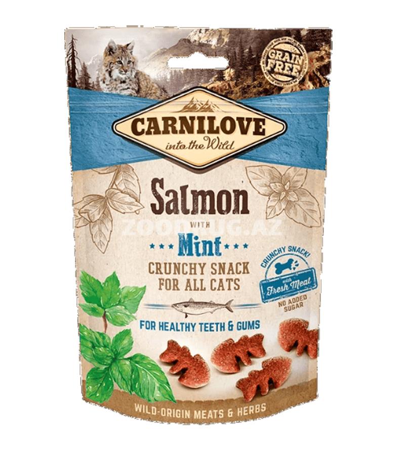 Лакомство Carnilove Cat Crunchy Snack хрустящее лакомство со свежим лососем и мятой для взрослых кошек 50 гр.
