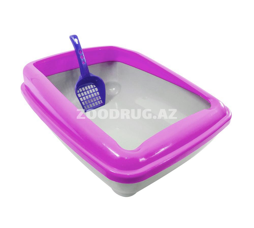 Лоток для кошек с бортиком и лопаткой. Цвет: Малиновый. Размер: 50х35 см.