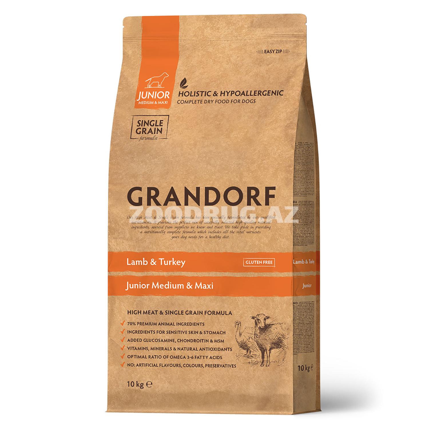Сухой корм Grandorf Holistiс Hypoallergenic Junior Medium&Maxi Lamb&Turkey (70% мяса) для юниоров средних и крупных пород, со вкусом ягненка, индейки и бурого риса.