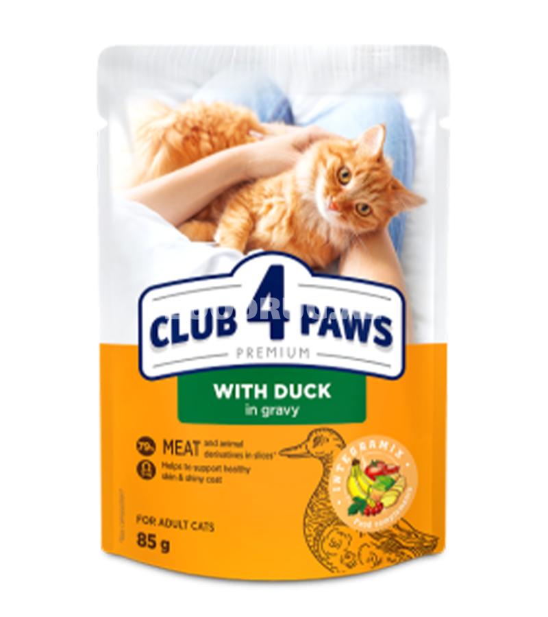 Club 4 Paws Premium — böyük pişiklər üçün ördək əti ilə sousda yaş yem, 100 q