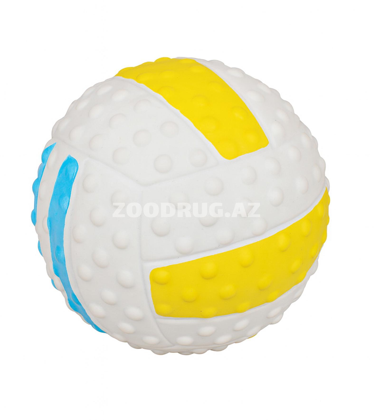 Игрушка Nunbell 0076 Pet Latex Toys мяч с рельефной поверхностью и цветными вставками для собак. Цвет: Белый с жёлтым и голубым.9см