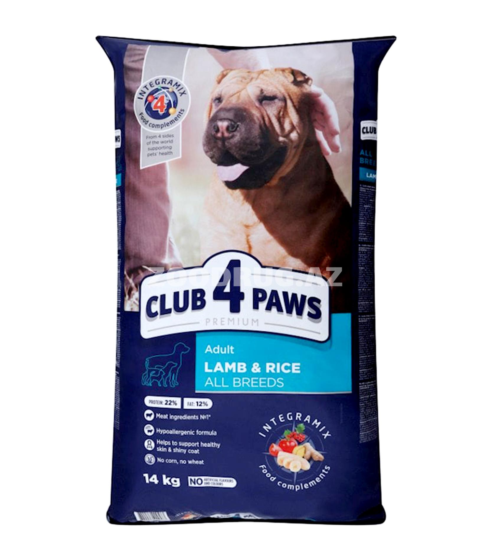 Сухой корм Club 4 Paws Premium Adult Lamb & Rice All Breeds для взрослых собак всех пород, 14 кг