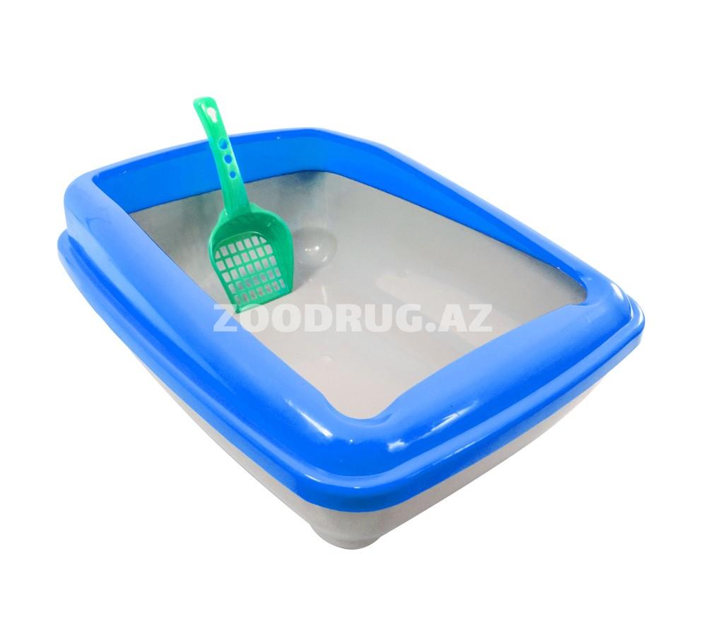 Лоток для кошек с бортиком и лопаткой. Цвет: Голубой. Размер: 50х35 см.