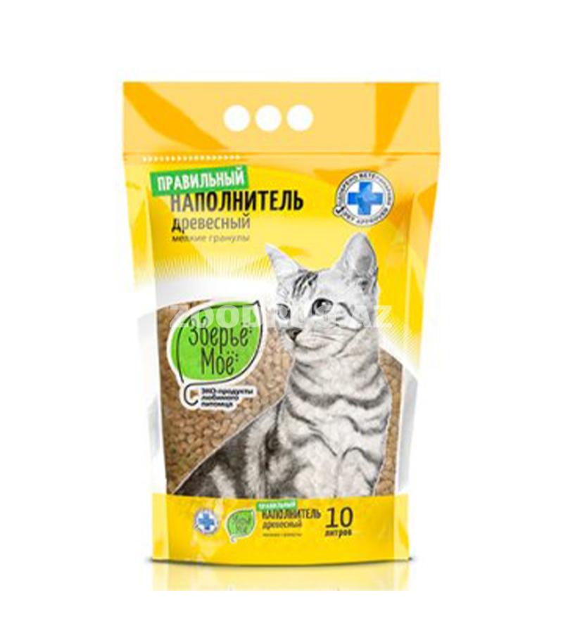 Древесный наполнитель Зверьё Моё с мелкими гранулами-экологичный вариант для кошачьего туалета, созданный из натурального сырья без добавления химических компонентов 10л