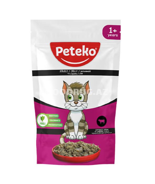 Влажный корм Peteko для взрослых кошек с говядиной в желе 85 гр.