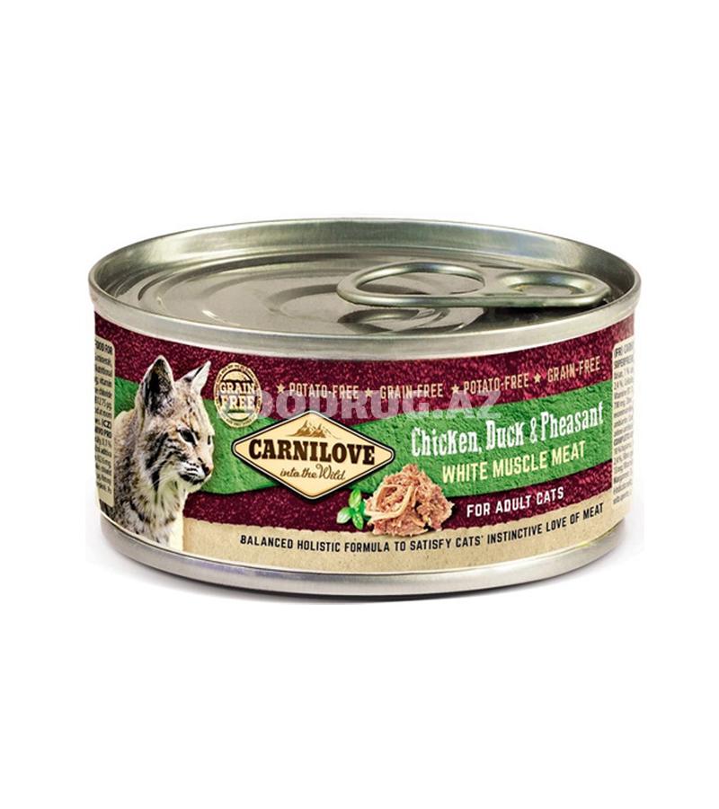 Влажный корм Carnilove Cat Chicken, Duck & Pheasant  Adult  Полнорационный беззерновой влажный корм с мясом курицы, утки и фазана для взрослых кошек возрастом старше 12 месяцев 100 гр.