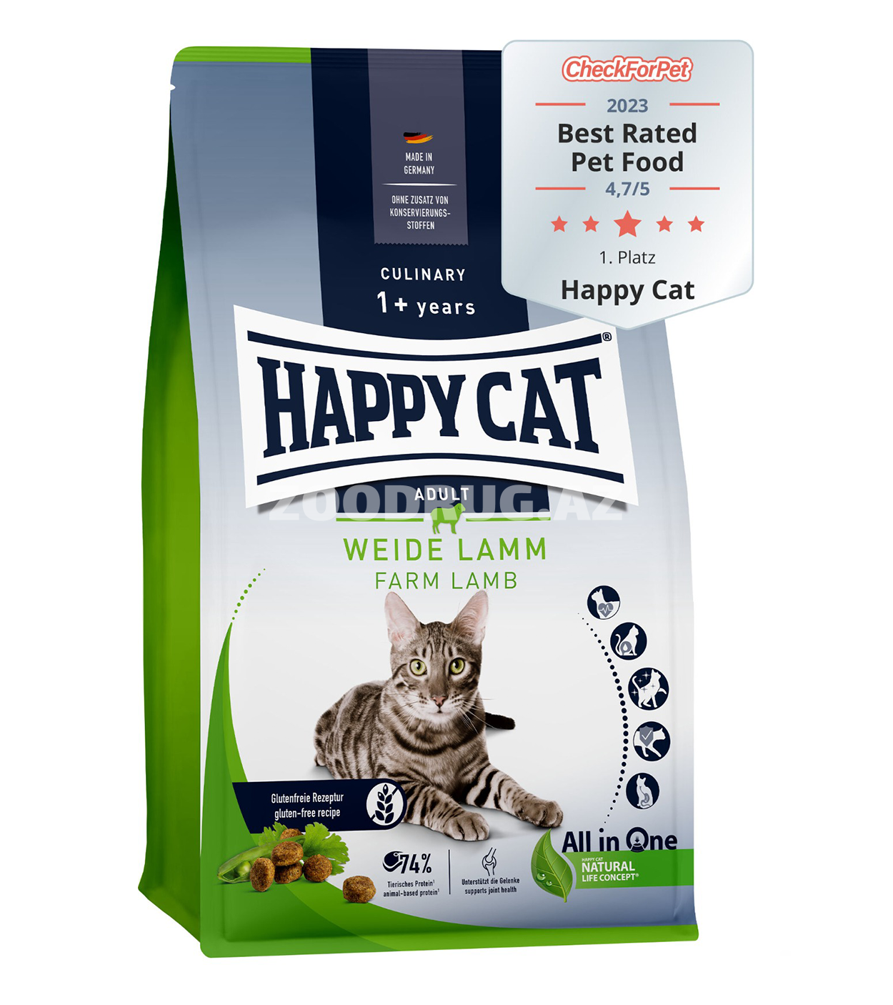 Happy Cat Culinary Adult Weide Lamm – fermada yetişdirilən quzu ətindən hazırlanmış böyük pişiklər üçün quru yem