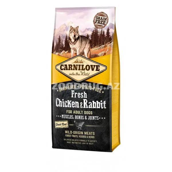 Сухой корм Carnilove Dog Fresh Adult Chicken & Rabbit  полнорационный беззерновой корм с курицей и кроликом для взрослых собак всех пород