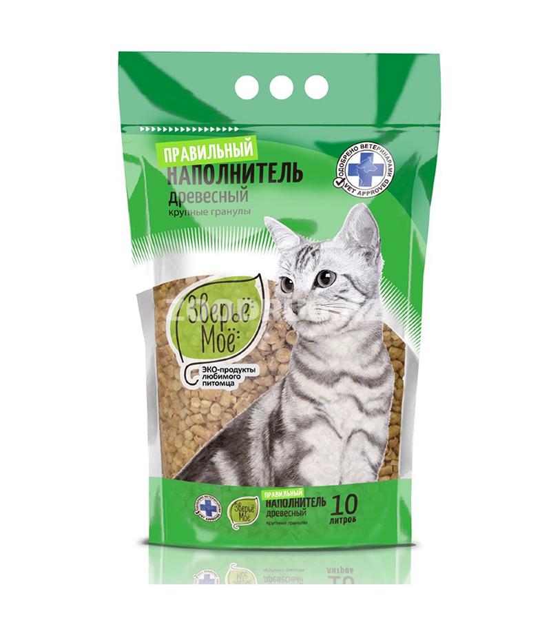 Древесный наполнитель Зверьё Моё, крупные гранулы-натуральное решение для туалета кошек и мелких животных 10л