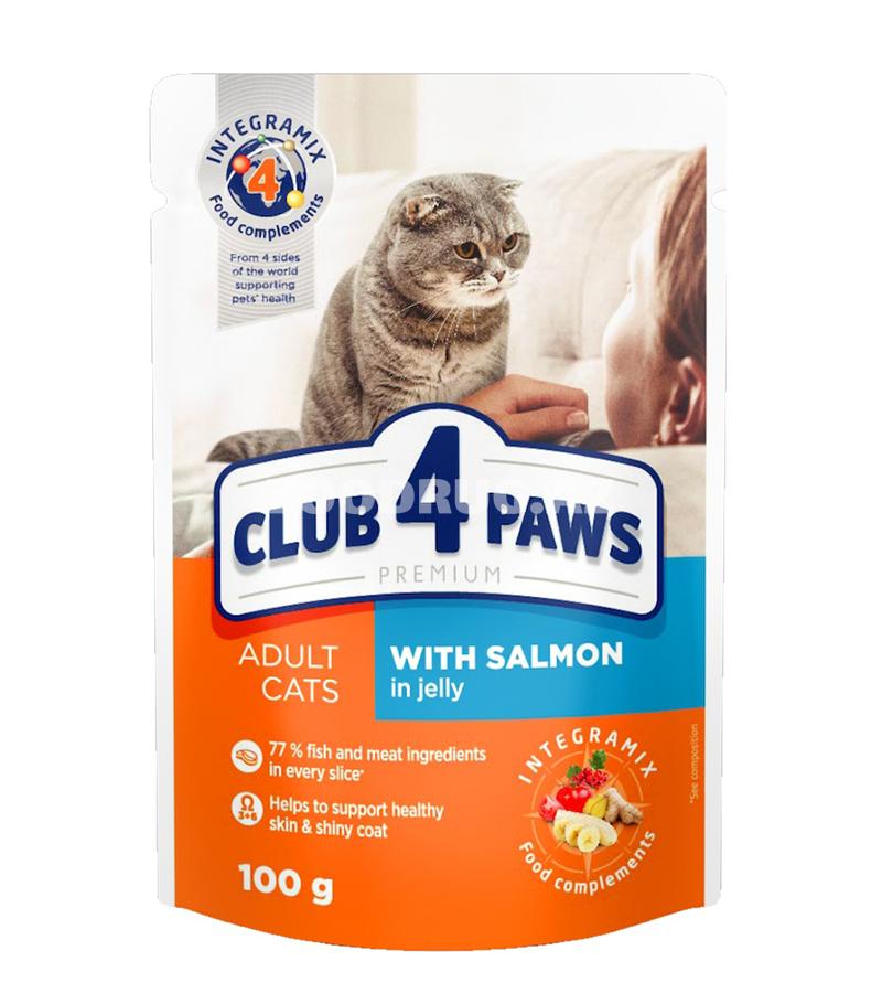 Влажный корм Club 4 Paws Premium для взрослых кошек с лососем в желе, 100 г