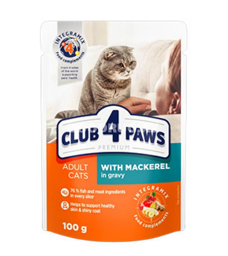 Влажный корм Club 4 Paws Premium для взрослых кошек со скумбрией в соусе, 100 г