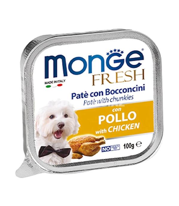 Влажный консервированный корм Monge Fresh Paté con Bocconcini con Pollo — нежный паштет с куриными кусочками для собак