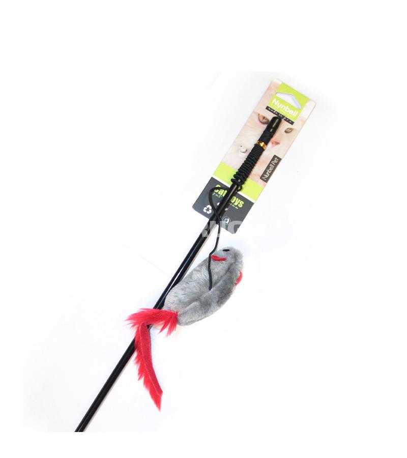 Игрушка-удочка Nunbell 0294 с мягкой серой мышкой и ярким красным хвостиком — это увлекательная интерактивная игрушка, которая стимулирует природный охотничий инстинкт кошек.