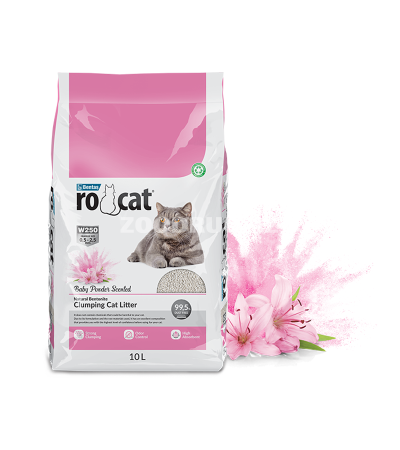 Комкующийся наполнитель RoCat® для кошачьего туалета,бентонитовый, с ароматом детской присыпки