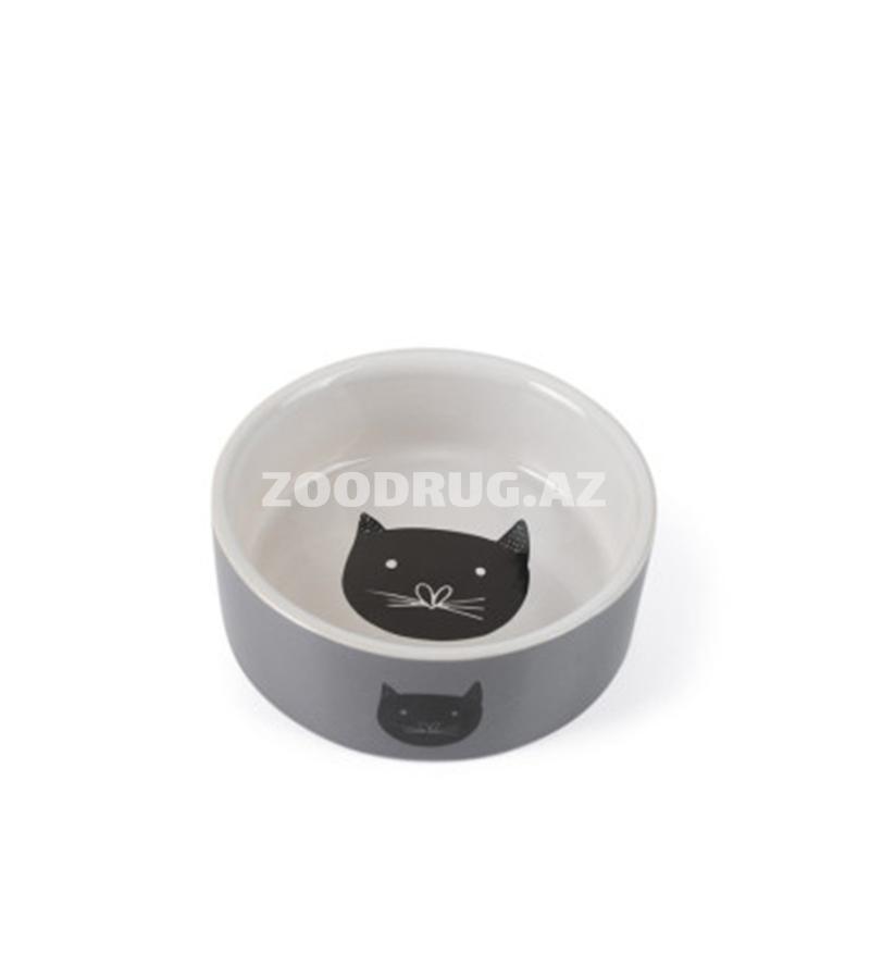 Миска Trixie Keramik Napf для кошек Цвет:Серо-белый с рисунком кота Объём:200мл #651093
