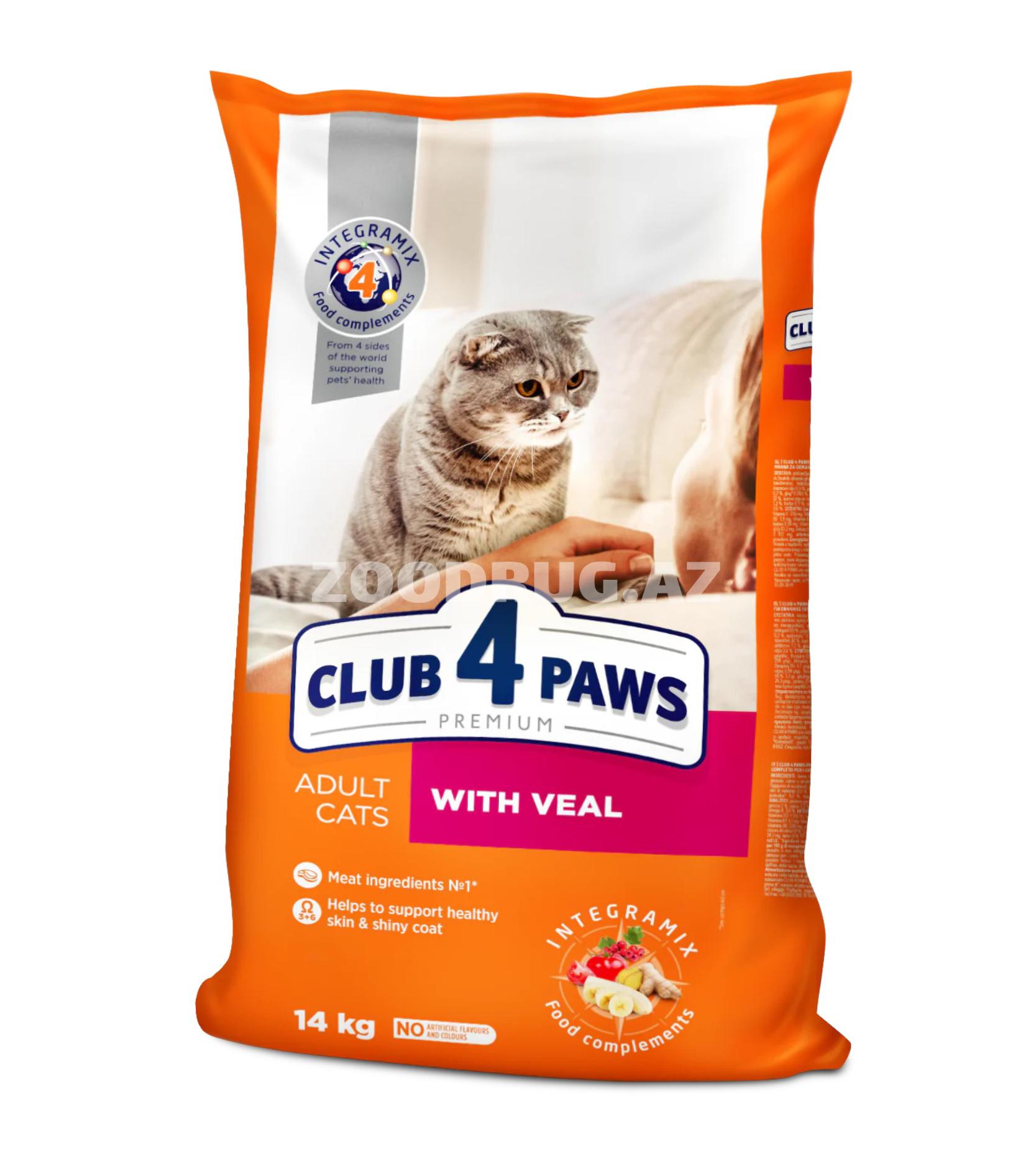 Сухой корм Club 4 Paws Premium Adult Cats with Veal с телятиной для взрослых кошек, 14 кг