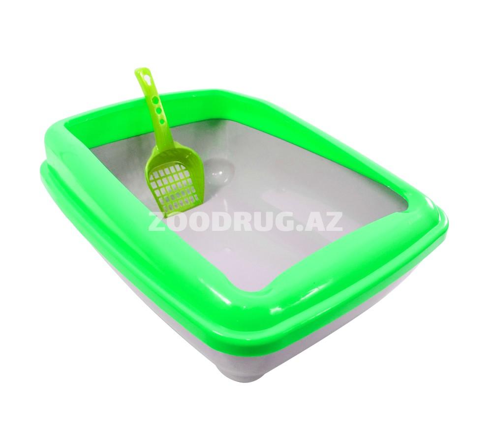 Лоток для кошек с бортиком и лопаткой. Цвет: Салатовый. Размер: 50х35 см.