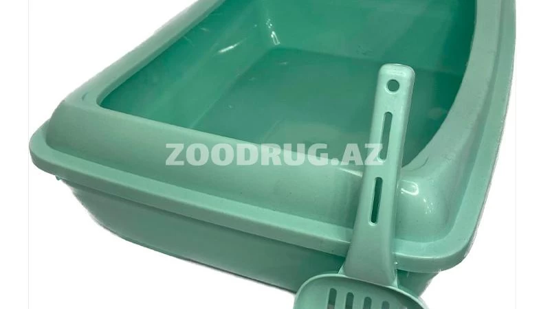 Zoodrug - Лоток для кошек с бортиком и лопаткой. Цвет: Салатовый ...